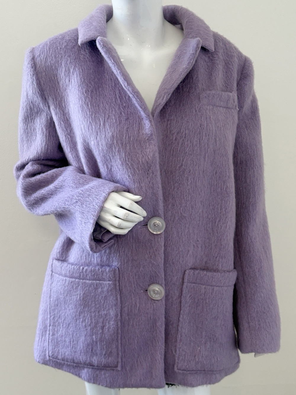 For Love & Lemons Fuzzy Brushed Fur Purple Pea Coat Jacket in Lavender Revolve